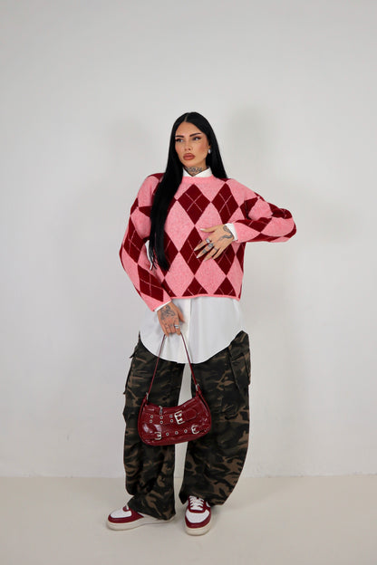 Maglione Rombi - Rosa/Bordeaux