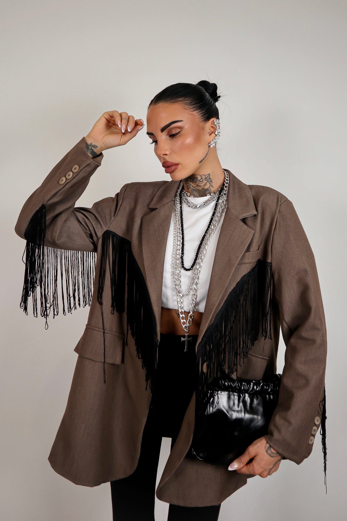 Blazer over Frange - Marrone