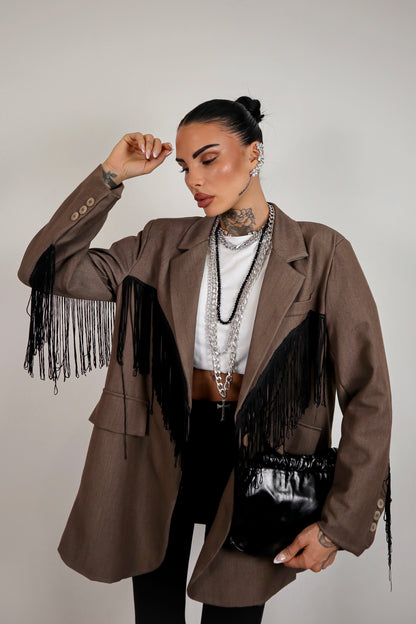 Blazer over Frange - Marrone