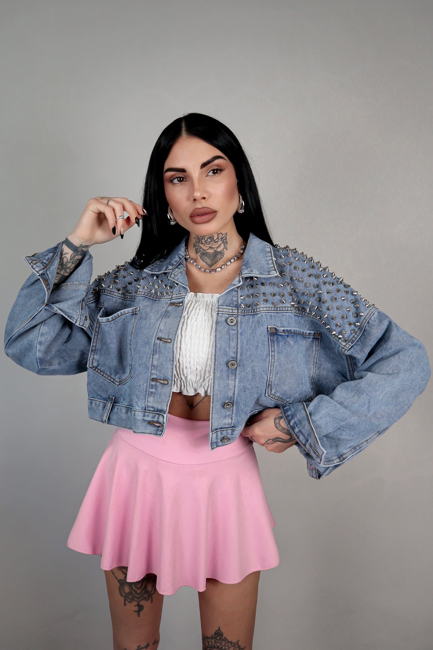 Giacca denim borchie Amber