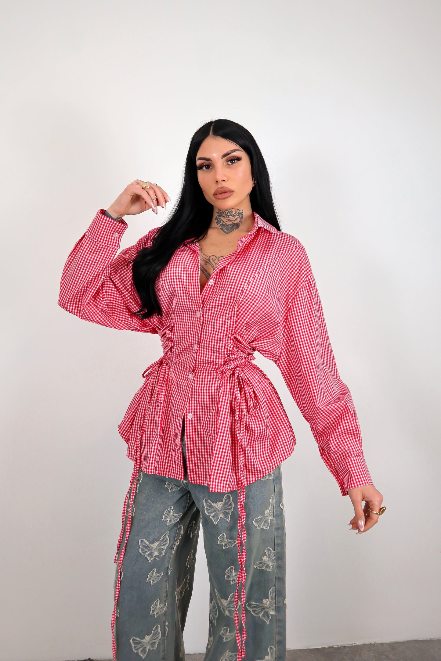 Camicia Stringhe Quadretti - Rosso