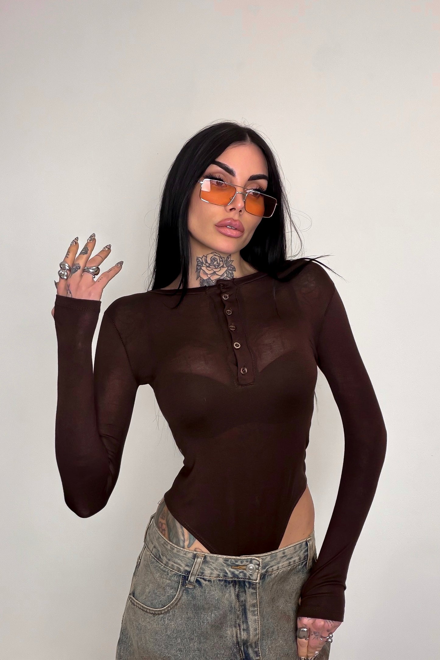 Maglia velata guantino Micole - Marrone