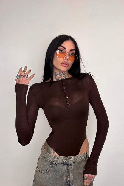 Maglia velata guantino Micole - Marrone