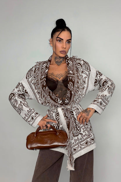 Cardigan Perù - Marrone/Bianco
