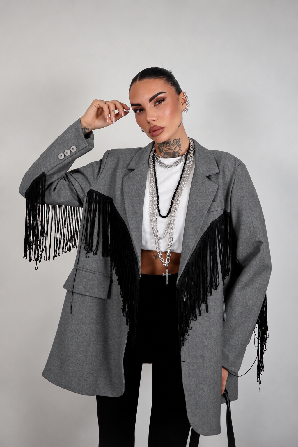 Blazer over Frange - Grigio