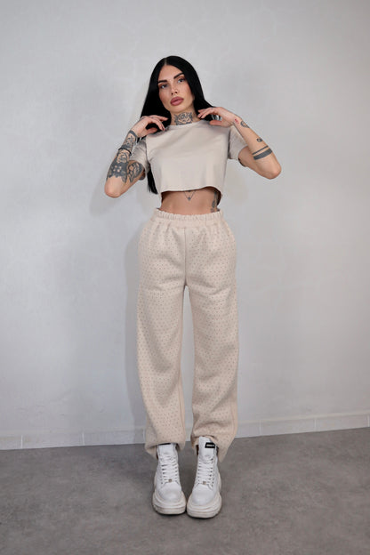 Pantalone Tuta Strass - Beige