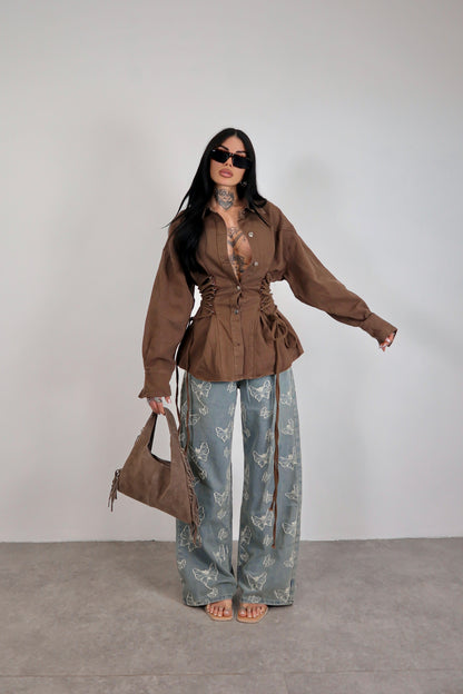 Giacca denim Stringhe - Marrone