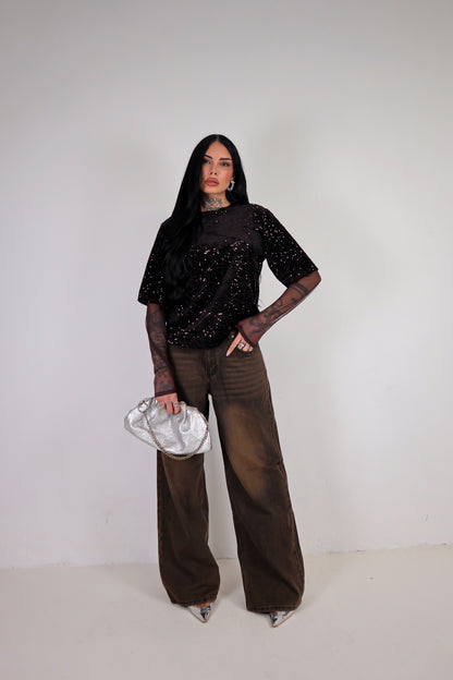 Jeans Wide Leg - Marrone Sabbiato