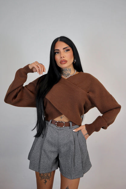 Maglione Incrocio - Marrone