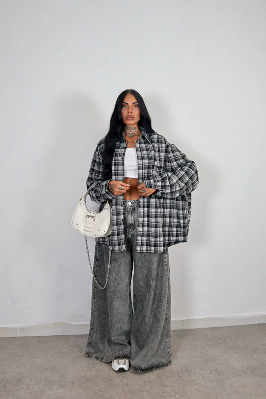 Camicia Tartan Oversize - Nero