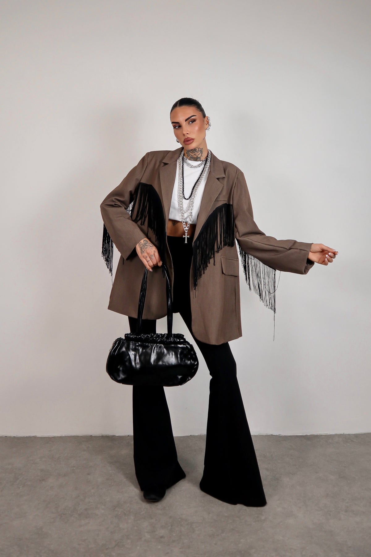Blazer over Frange - Marrone