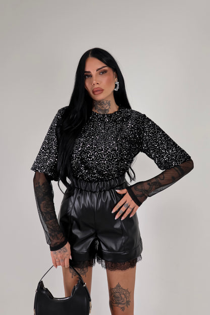 Shorts ecopelle Vicky - Nero