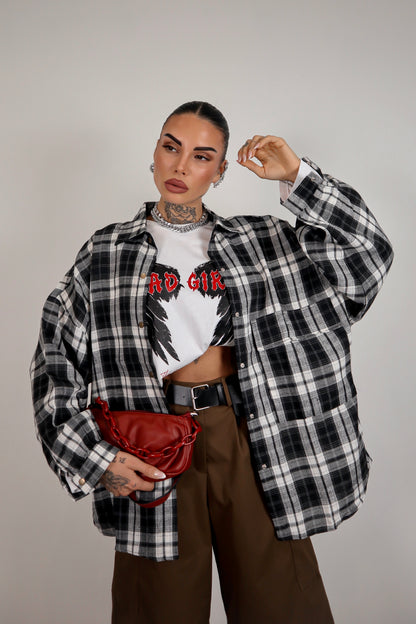 Camicia Over Quadretti - Nero