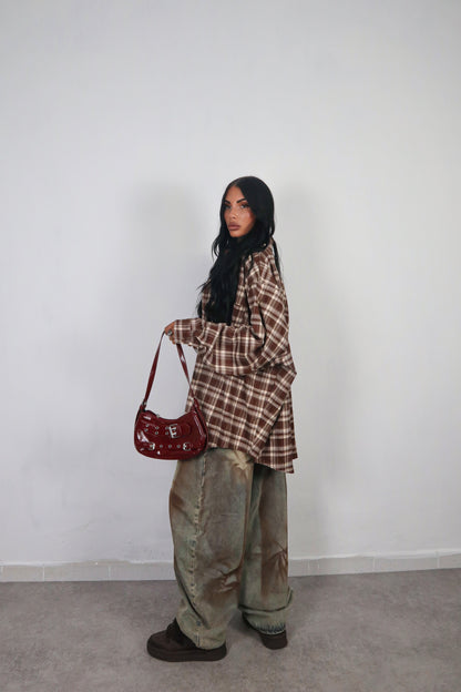 Camicia Tartan Oversize - Marrone