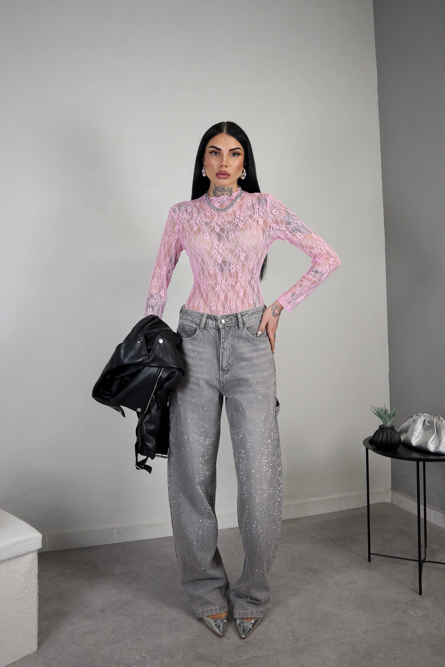 Body in pizzo Romantic - Rosa