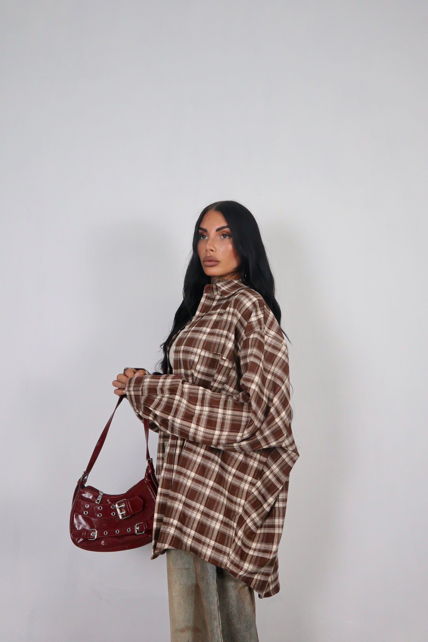 Camicia Tartan Oversize - Marrone