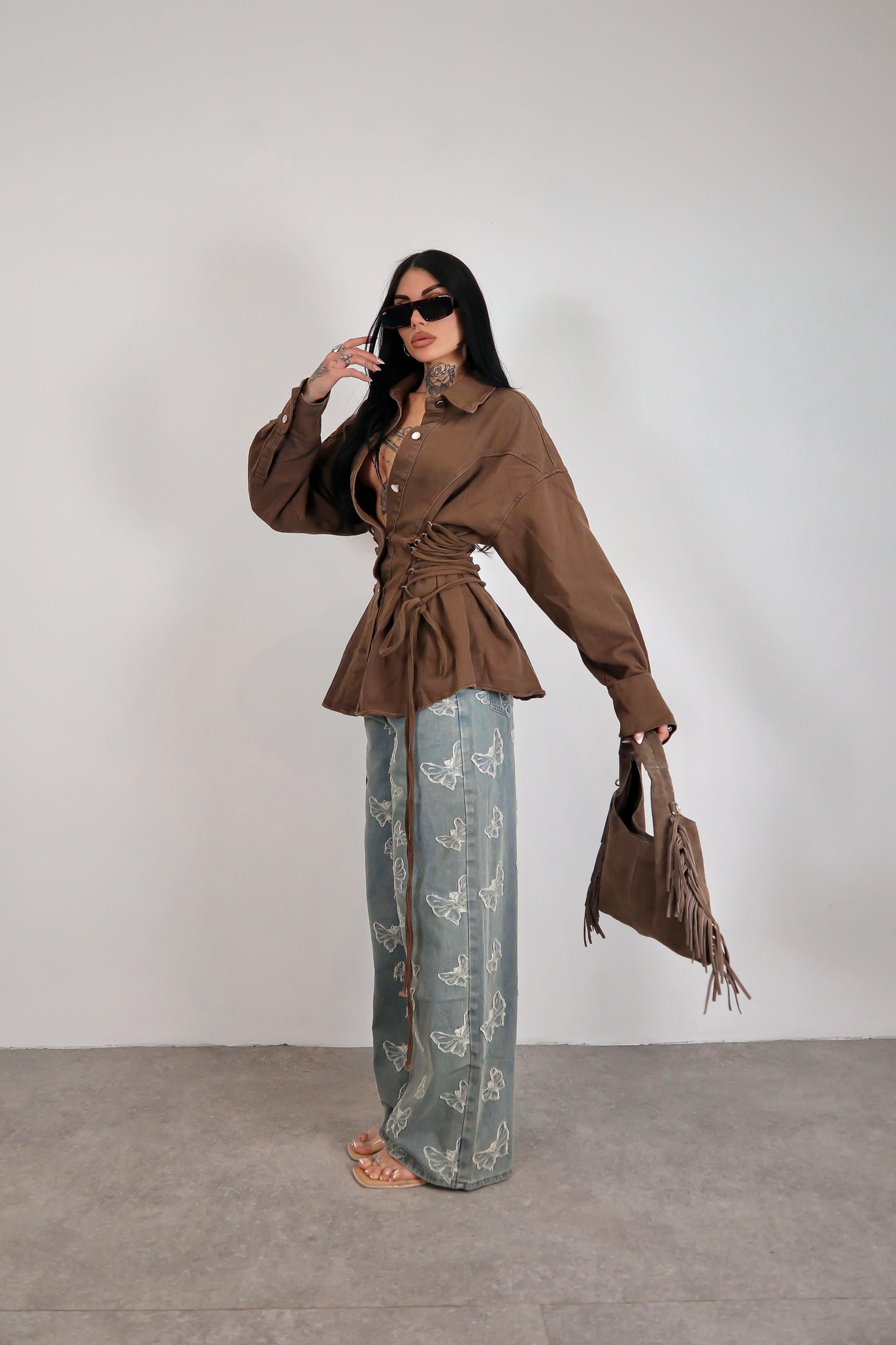 Giacca denim Stringhe - Marrone