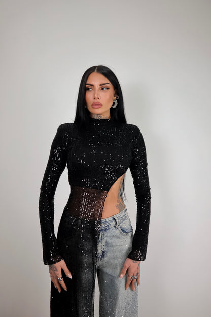 Maglia Paillettes Wow - Nero