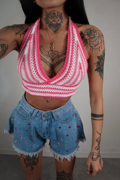 Top Crochet Selly - Rosa