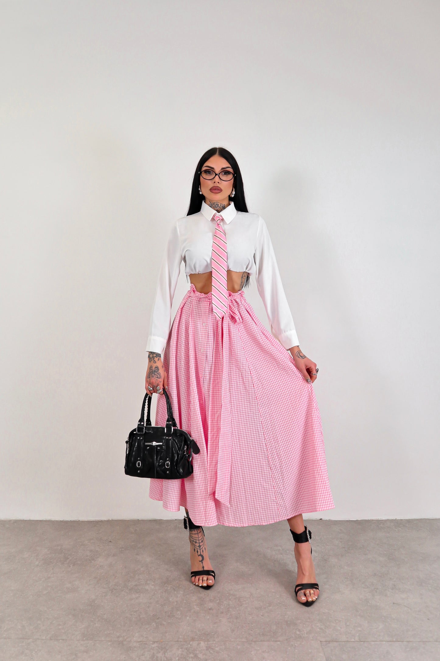 Gonna lunga Quadretti - Rosa