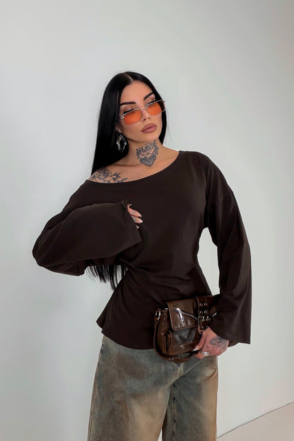 Maglia Long Sleeve Lace - Marrone