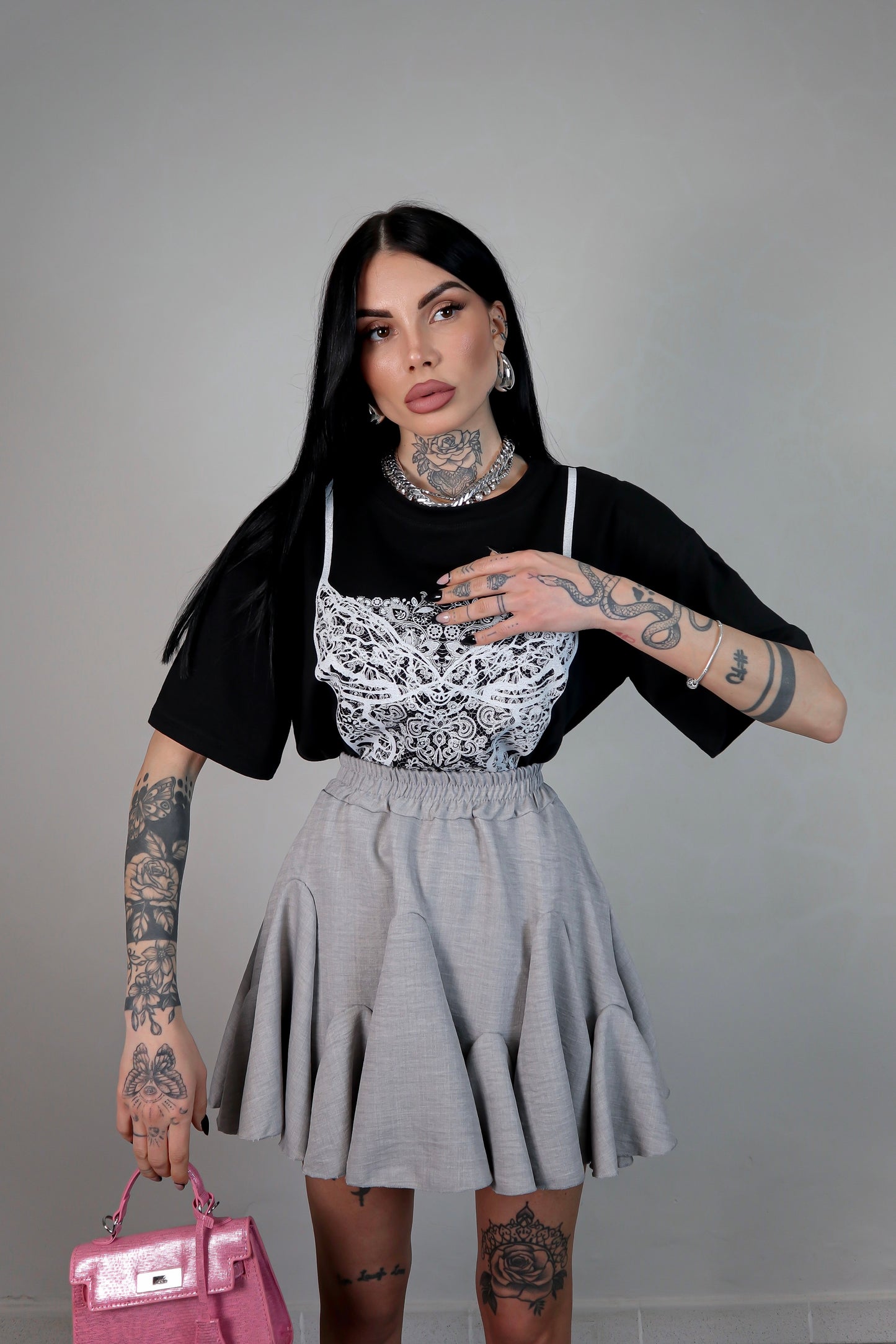 T-Shirt Over Bralette - Nero