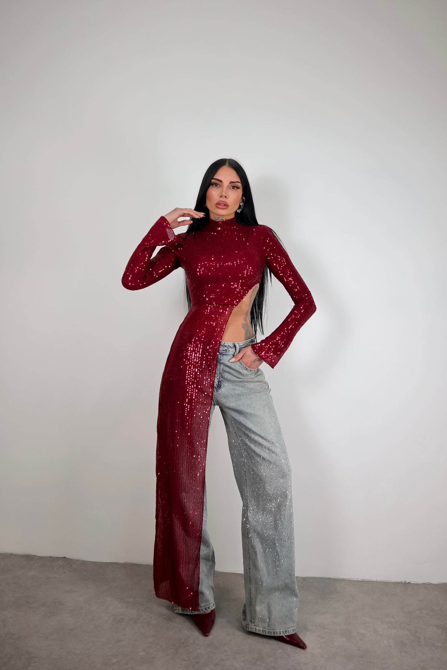 Maglia Paillettes Wow - Bordeaux