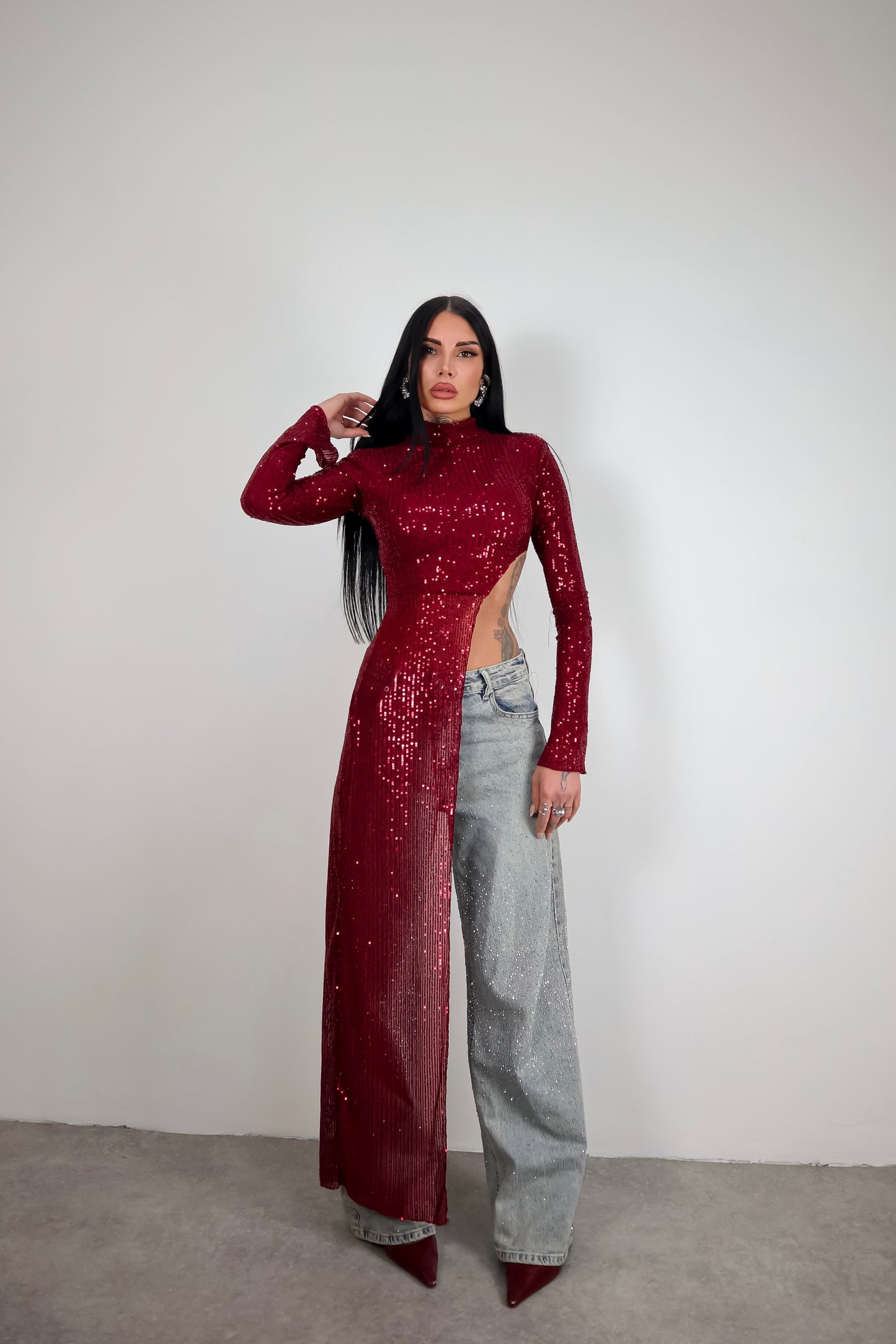Maglia Paillettes Wow - Bordeaux