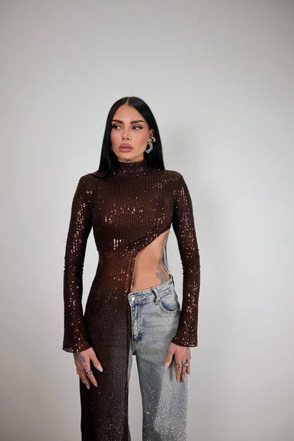 Maglia Paillettes Wow - Marrone