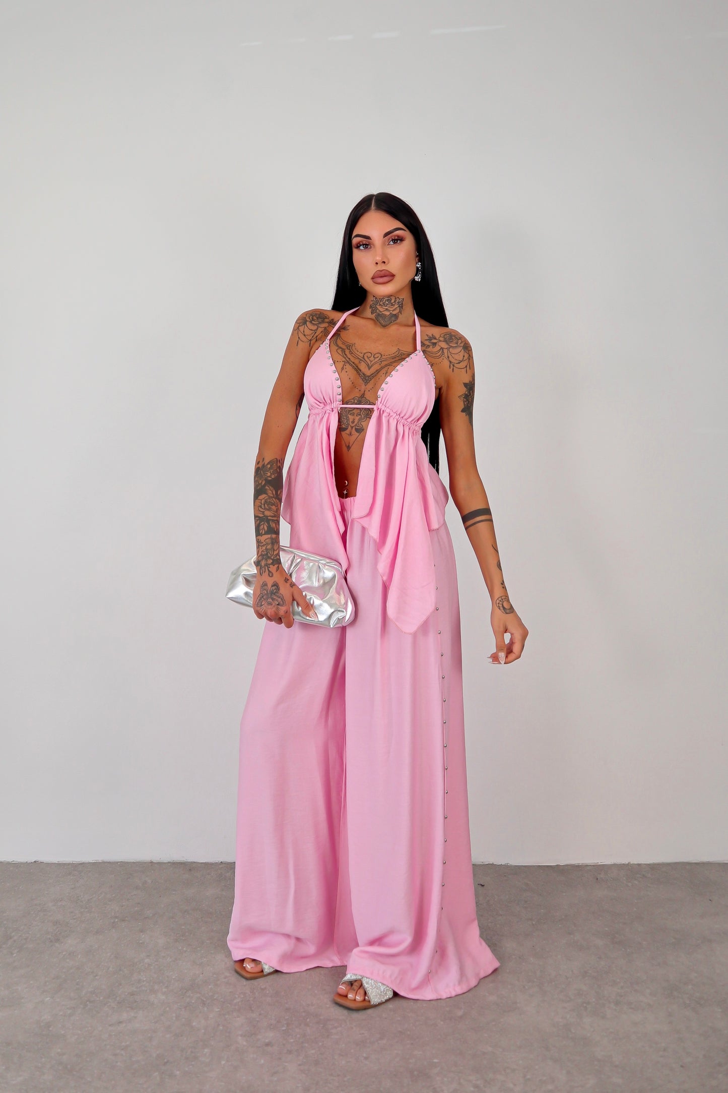 Completo borchie Joy - Rosa