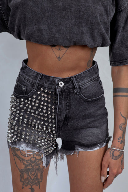 Shorts denim Borchie - Nero fumo