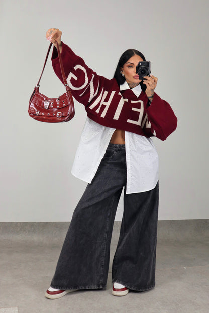 Maglia crop Something - Bordeaux