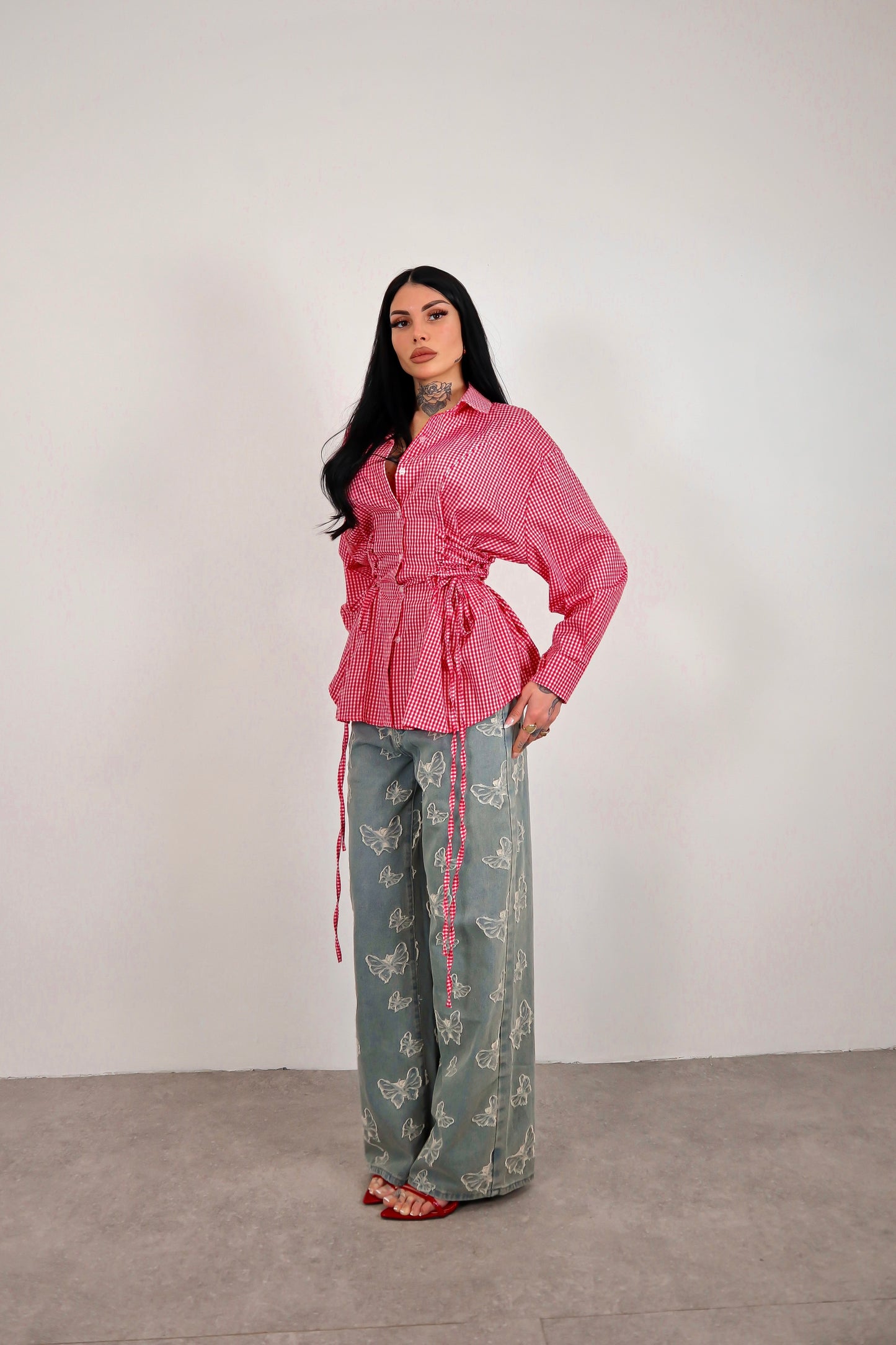 Camicia Stringhe Quadretti - Rosso