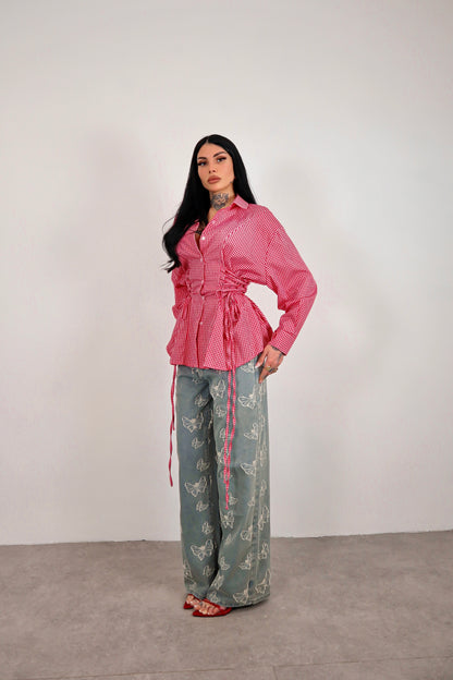 Camicia Stringhe Quadretti - Rosso