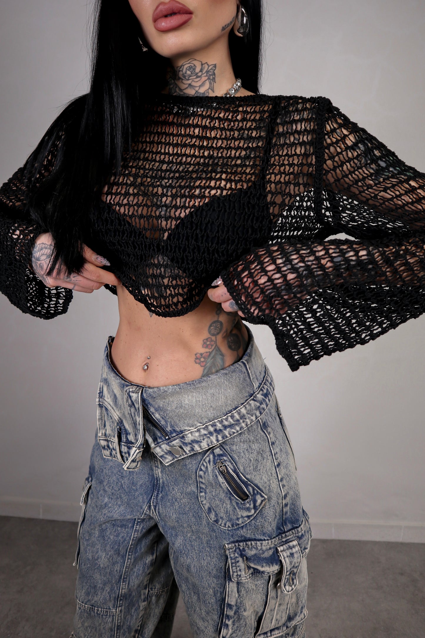 Maglia Crochet Wild - Nero