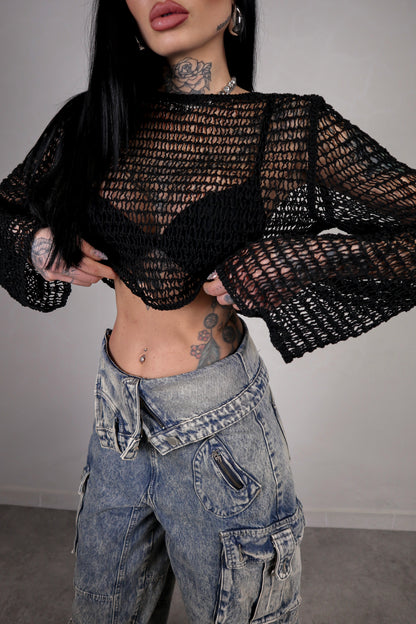 Maglia Crochet Wild - Nero