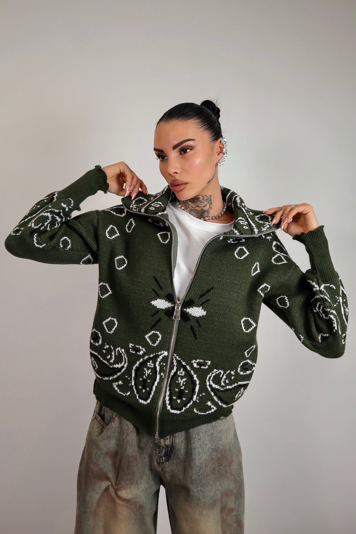 Cardigan Bandana - Verde militare