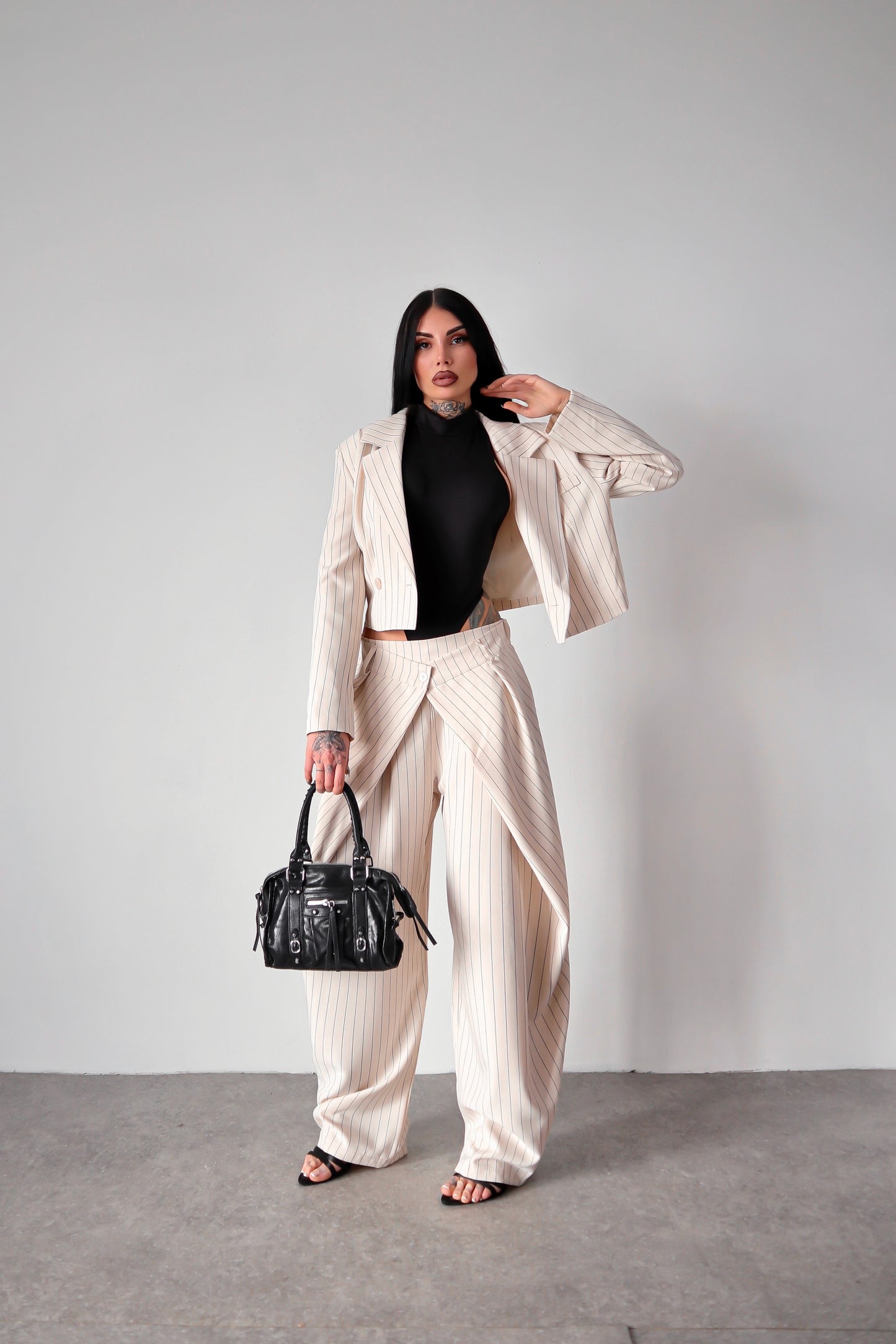 Tailleur gessato Amal - Bianco sporco